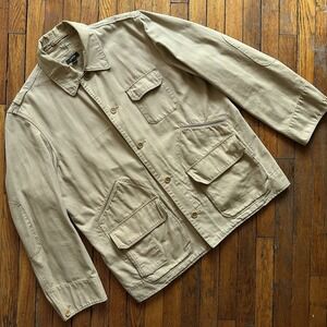 J Crew Canvas Chore Barn Jacket‎ Cargo Pocket Men XL Tan Beige Ranch Gorpcore